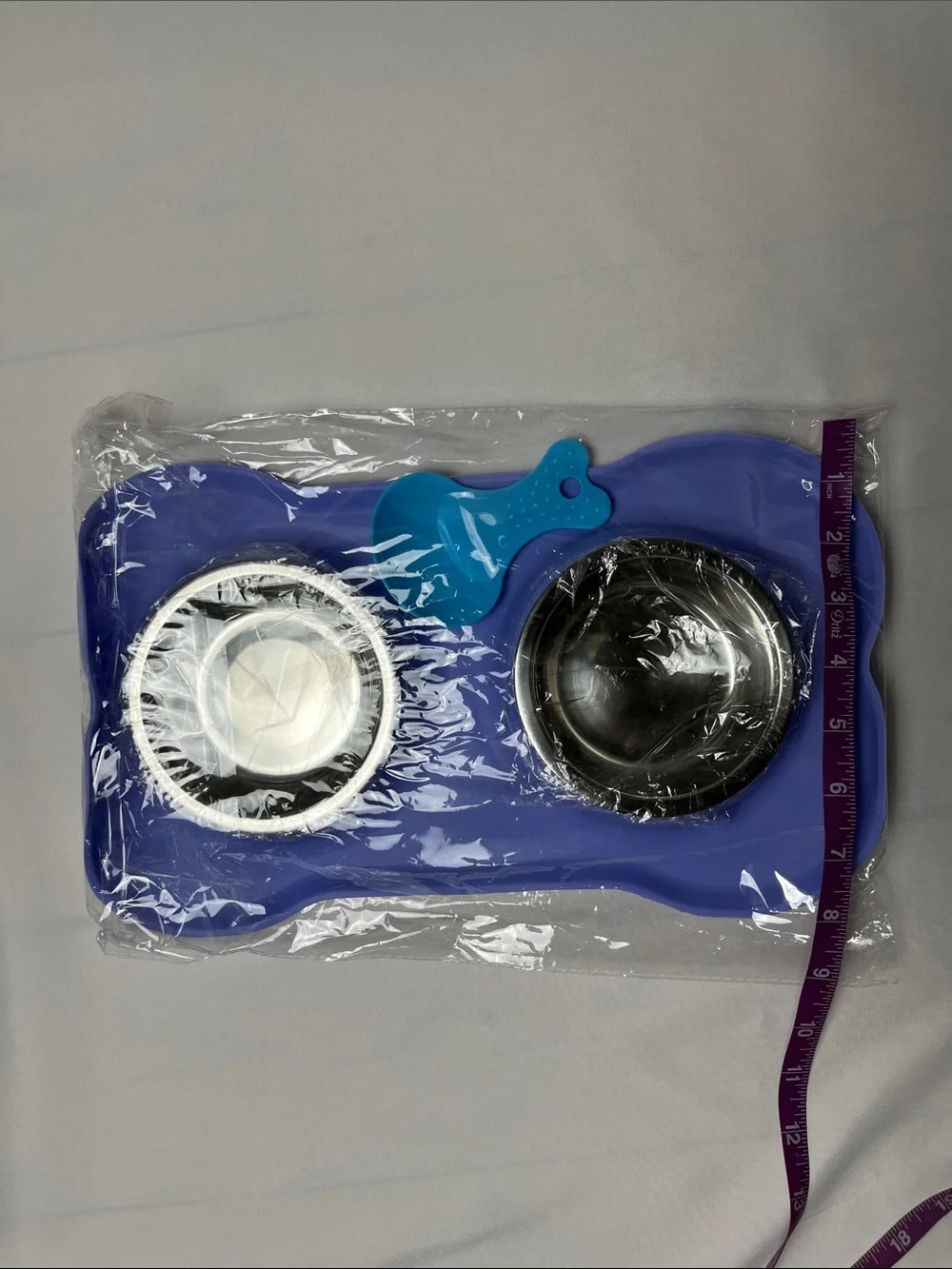 Blue Dual Pet Bowl with Spoon - Silicone Base